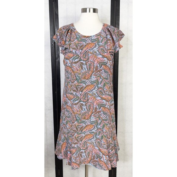J CREW Silk Paisley Print Multicolored Short Sleeve Flutter Lined Dress. Size: 8 - Picture 1 of 8